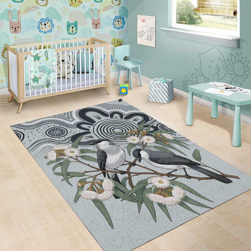 Australia Grey Butcherbird Area Rug Eucalyptus Alba Indigenous Art - Aussie Hoodie