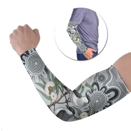 Australia Grey Butcherbird Arm Sleeves Eucalyptus Alba Indigenous Art - Aussie Hoodie