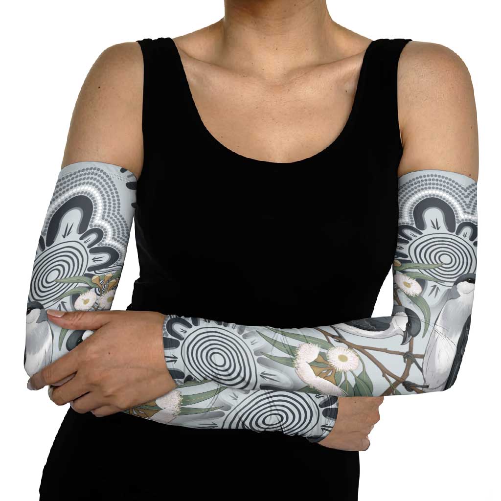 Australia Grey Butcherbird Arm Sleeves Eucalyptus Alba Indigenous Art - Aussie Hoodie