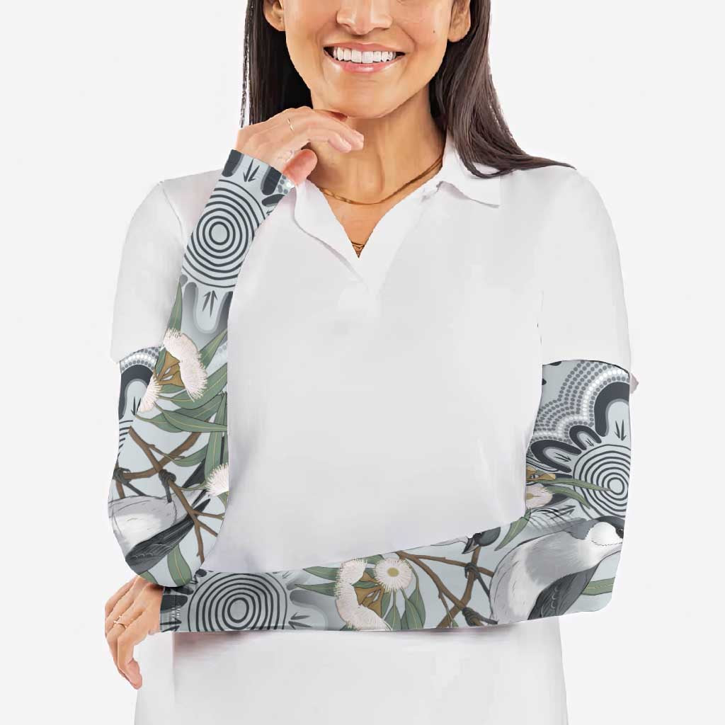 Australia Grey Butcherbird Arm Sleeves Eucalyptus Alba Indigenous Art - Aussie Hoodie