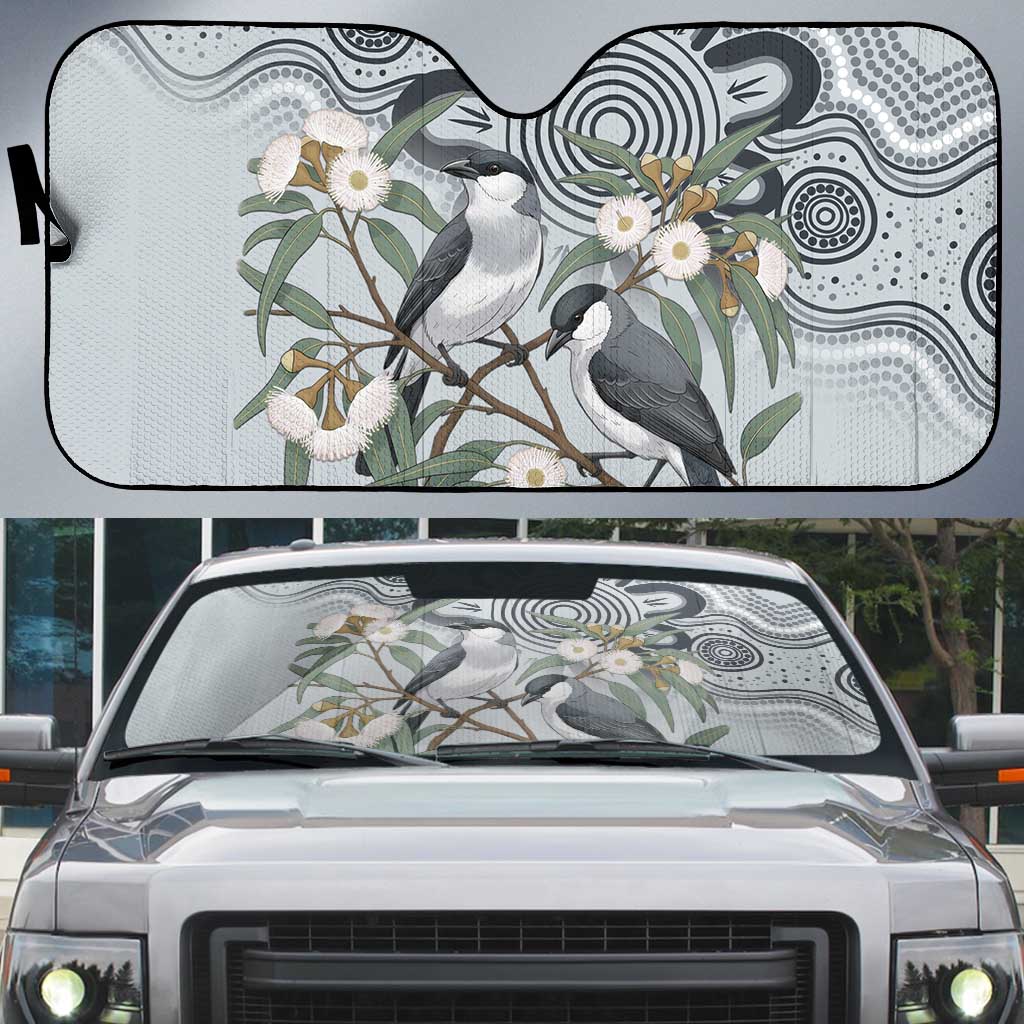 Australia Grey Butcherbird Auto Sun Shade Eucalyptus Alba Indigenous Art - Aussie Hoodie