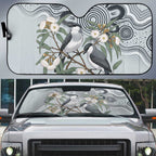 Australia Grey Butcherbird Auto Sun Shade Eucalyptus Alba Indigenous Art - Aussie Hoodie