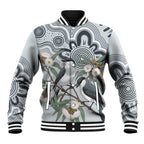 Australia Grey Butcherbird Baseball Jacket Eucalyptus Alba Indigenous Art - Aussie Hoodie