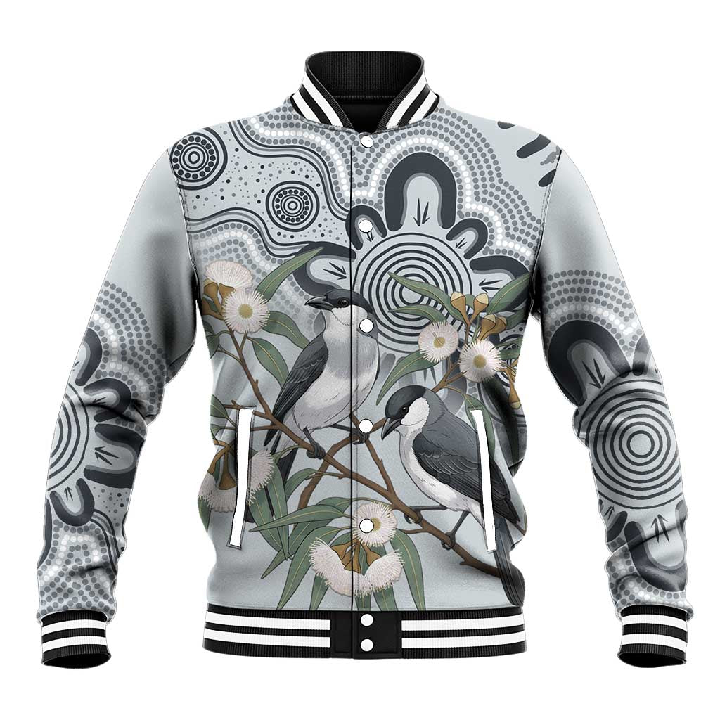Australia Grey Butcherbird Baseball Jacket Eucalyptus Alba Indigenous Art - Aussie Hoodie