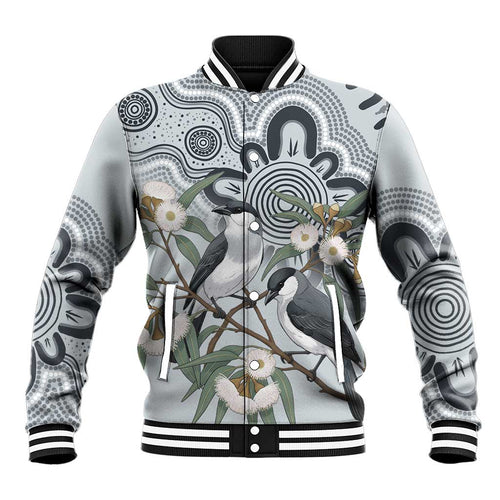 Australia Grey Butcherbird Baseball Jacket Eucalyptus Alba Indigenous Art - Aussie Hoodie