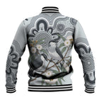 Australia Grey Butcherbird Baseball Jacket Eucalyptus Alba Indigenous Art - Aussie Hoodie