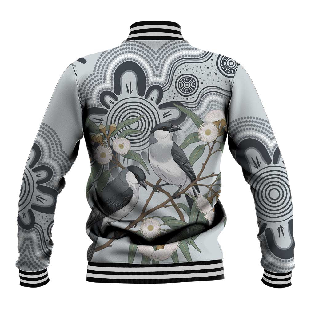 Australia Grey Butcherbird Baseball Jacket Eucalyptus Alba Indigenous Art - Aussie Hoodie