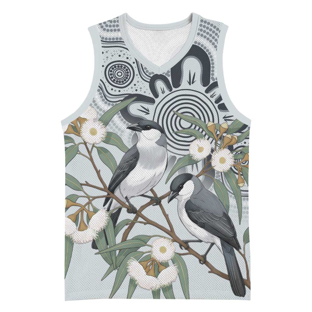 Australia Grey Butcherbird Basketball Jersey Eucalyptus Alba Indigenous Art - Aussie Hoodie