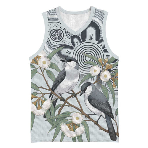 Australia Grey Butcherbird Basketball Jersey Eucalyptus Alba Indigenous Art - Aussie Hoodie