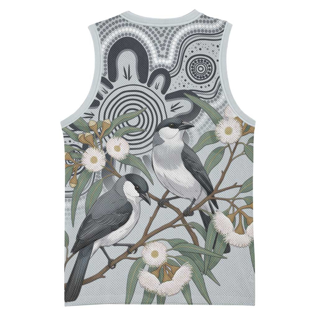 Australia Grey Butcherbird Basketball Jersey Eucalyptus Alba Indigenous Art - Aussie Hoodie