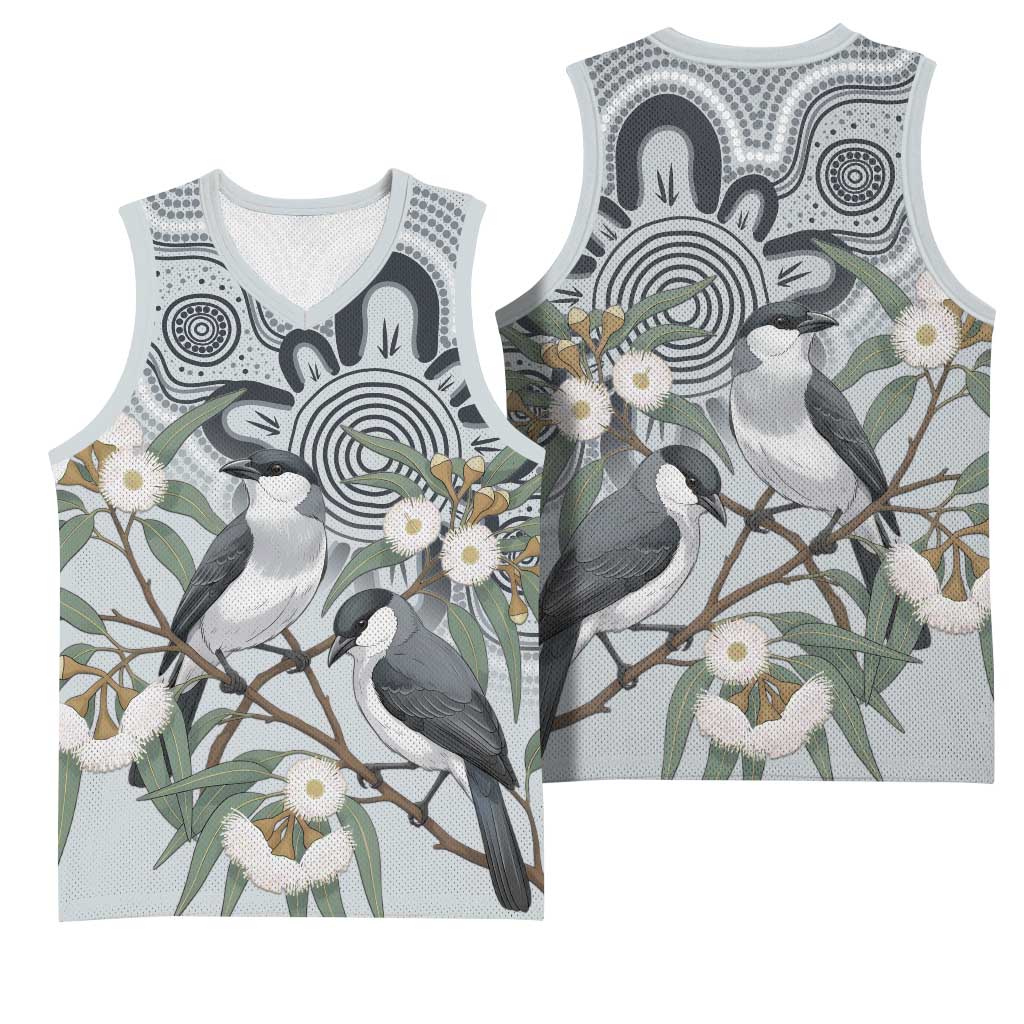Australia Grey Butcherbird Basketball Jersey Eucalyptus Alba Indigenous Art - Aussie Hoodie