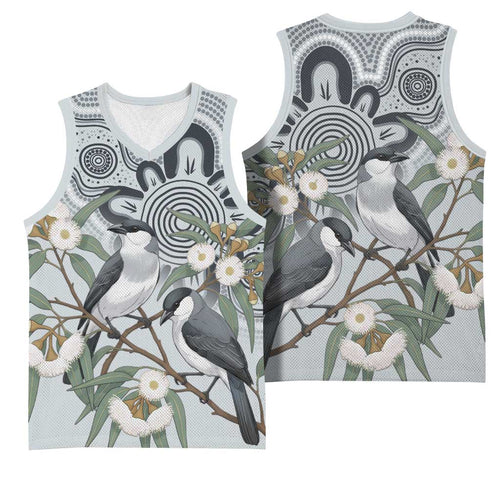 Australia Grey Butcherbird Basketball Jersey Eucalyptus Alba Indigenous Art - Aussie Hoodie