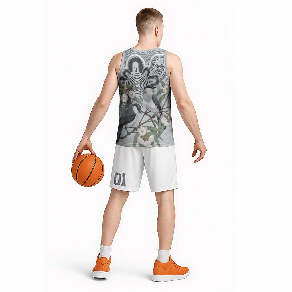 Australia Grey Butcherbird Basketball Jersey Eucalyptus Alba Indigenous Art - Aussie Hoodie