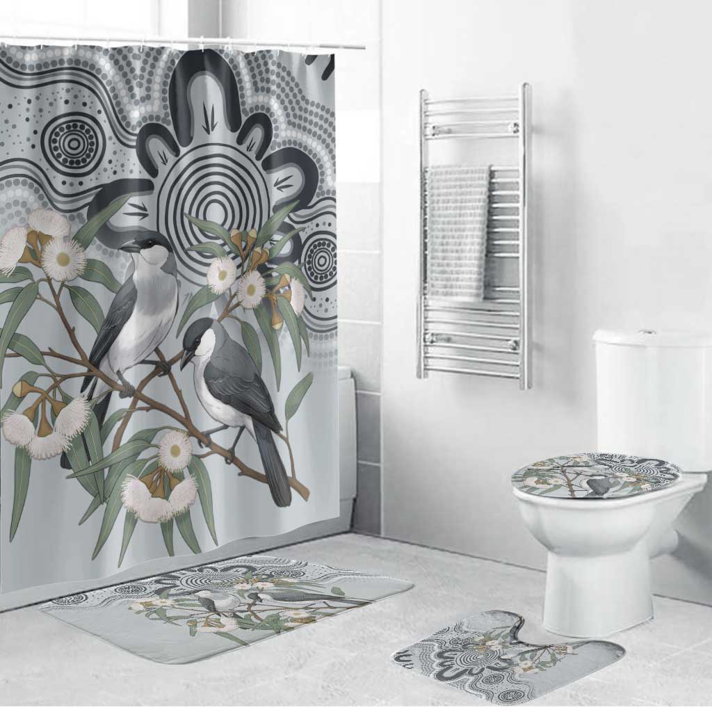 Australia Grey Butcherbird Bathroom Set Eucalyptus Alba Indigenous Art - Aussie Hoodie