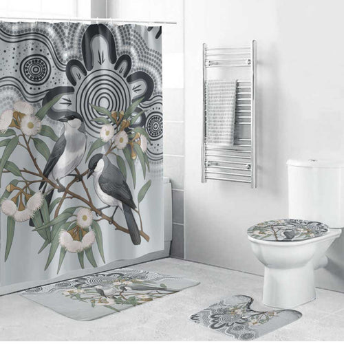 Australia Grey Butcherbird Bathroom Set Eucalyptus Alba Indigenous Art - Aussie Hoodie