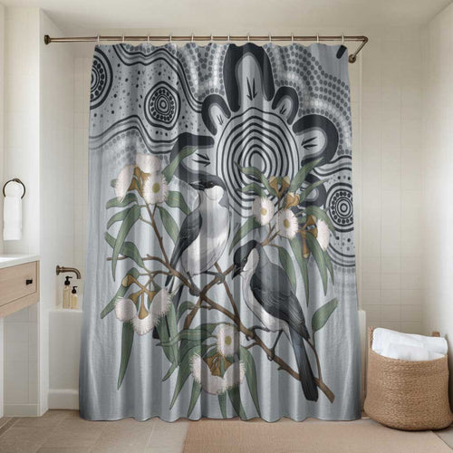 Australia Grey Butcherbird Bathroom Set Eucalyptus Alba Indigenous Art - Aussie Hoodie