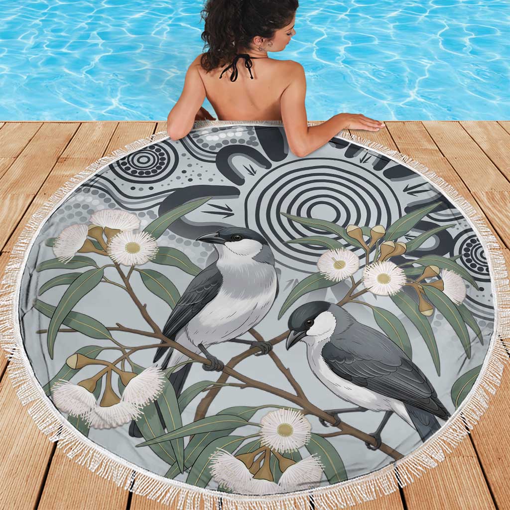 Australia Grey Butcherbird Beach Blanket Eucalyptus Alba Indigenous Art - Aussie Hoodie