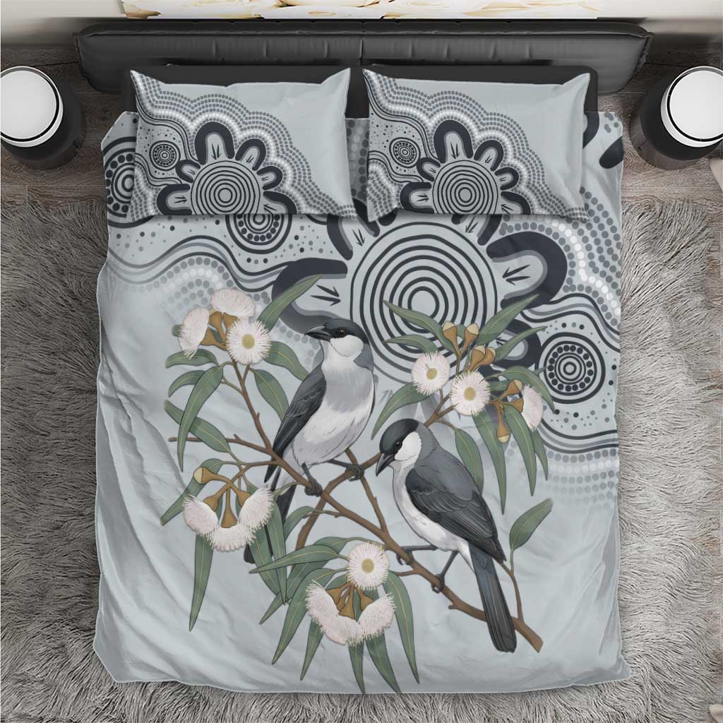 Australia Grey Butcherbird Bedding Set Eucalyptus Alba Indigenous Art - Aussie Hoodie