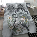 Australia Grey Butcherbird Bedding Set Eucalyptus Alba Indigenous Art - Aussie Hoodie