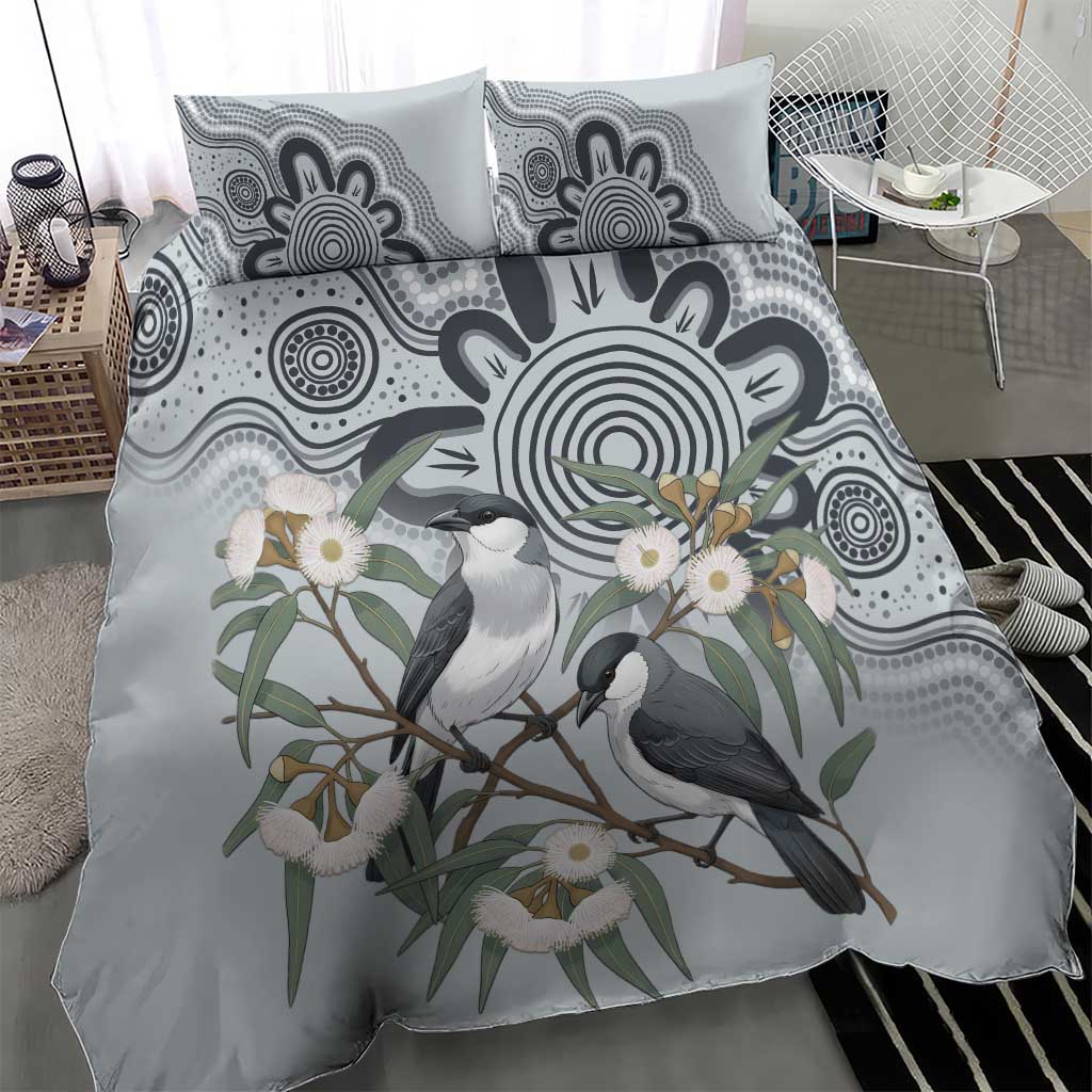 Australia Grey Butcherbird Bedding Set Eucalyptus Alba Indigenous Art - Aussie Hoodie
