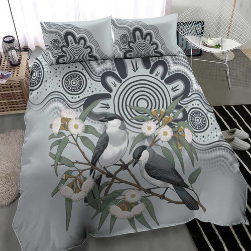 Australia Grey Butcherbird Bedding Set Eucalyptus Alba Indigenous Art - Aussie Hoodie