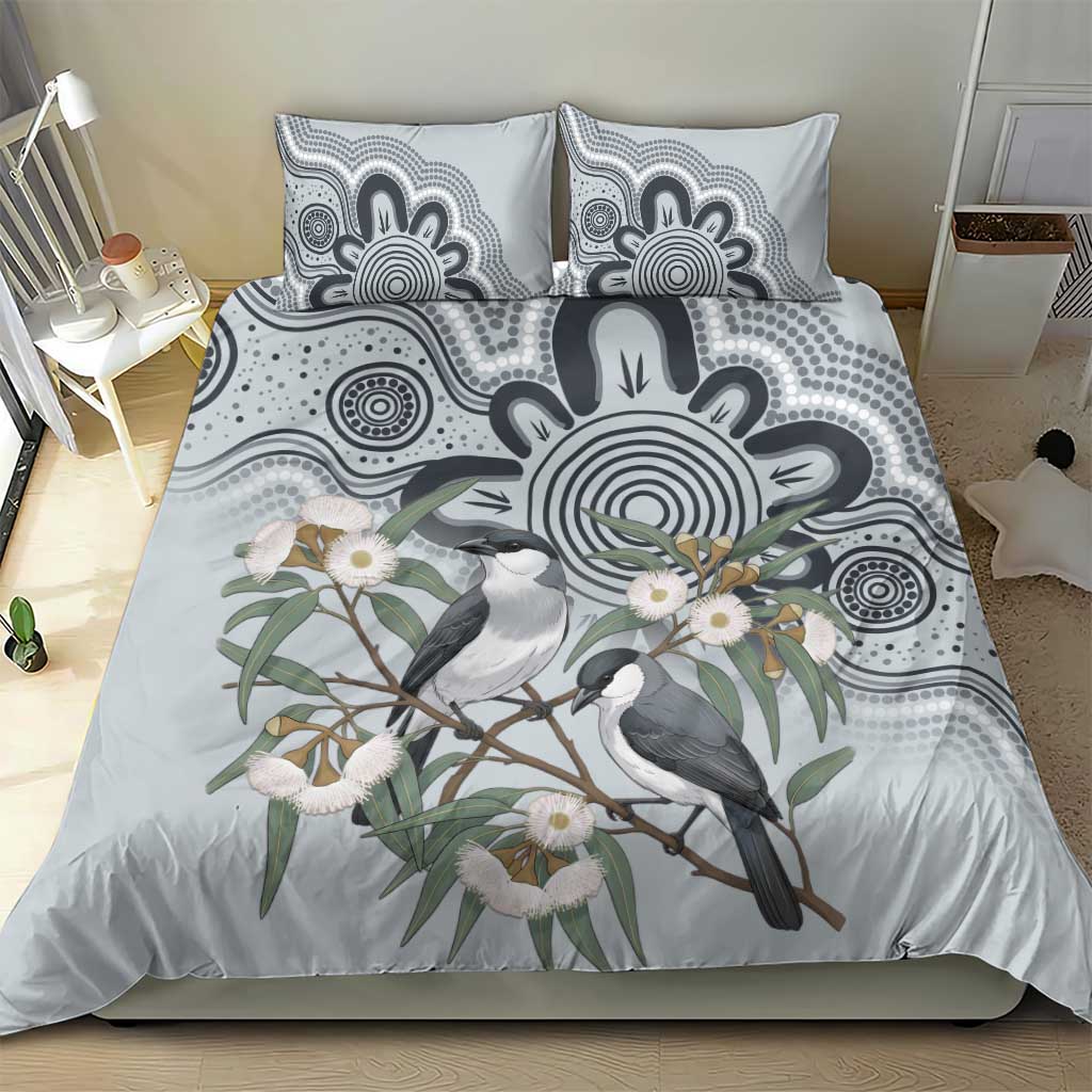 Australia Grey Butcherbird Bedding Set Eucalyptus Alba Indigenous Art - Aussie Hoodie