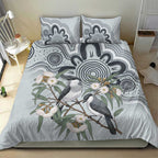Australia Grey Butcherbird Bedding Set Eucalyptus Alba Indigenous Art - Aussie Hoodie
