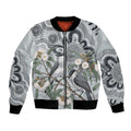 Australia Grey Butcherbird Bomber Jacket Eucalyptus Alba Indigenous Art - Aussie Hoodie