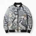 Australia Grey Butcherbird Bomber Puffer Jacket Eucalyptus Alba Indigenous Art - Aussie Hoodie