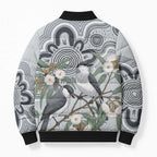 Australia Grey Butcherbird Bomber Puffer Jacket Eucalyptus Alba Indigenous Art - Aussie Hoodie