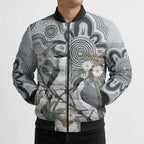 Australia Grey Butcherbird Bomber Puffer Jacket Eucalyptus Alba Indigenous Art - Aussie Hoodie