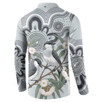 Australia Grey Butcherbird Button Sweatshirt Eucalyptus Alba Indigenous Art - Aussie Hoodie