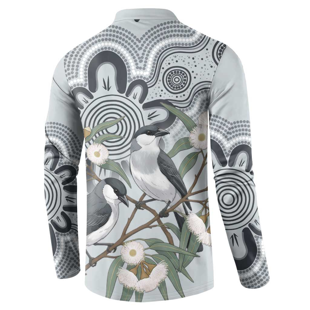 Australia Grey Butcherbird Button Sweatshirt Eucalyptus Alba Indigenous Art - Aussie Hoodie