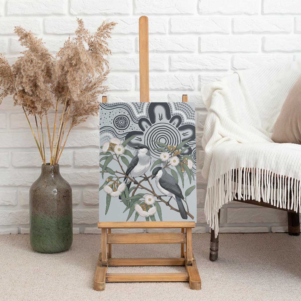 Australia Grey Butcherbird Canvas Wall Art Eucalyptus Alba Indigenous Art - Aussie Hoodie