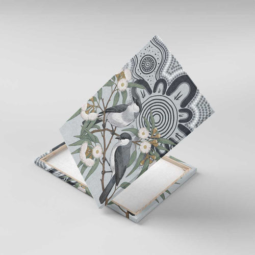 Australia Grey Butcherbird Canvas Wall Art Eucalyptus Alba Indigenous Art - Aussie Hoodie