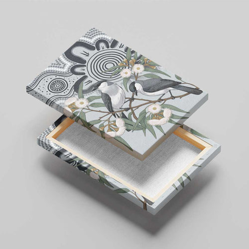 Australia Grey Butcherbird Canvas Wall Art Eucalyptus Alba Indigenous Art - Aussie Hoodie