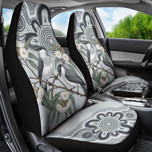 Australia Grey Butcherbird Car Seat Cover Eucalyptus Alba Indigenous Art - Aussie Hoodie
