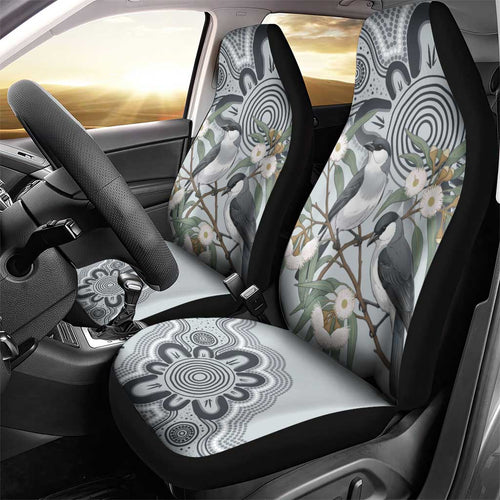 Australia Grey Butcherbird Car Seat Cover Eucalyptus Alba Indigenous Art - Aussie Hoodie