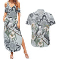 Australia Grey Butcherbird Couples Matching Summer Maxi Dress and Hawaiian Shirt Eucalyptus Alba Indigenous Art - Aussie Hoodie