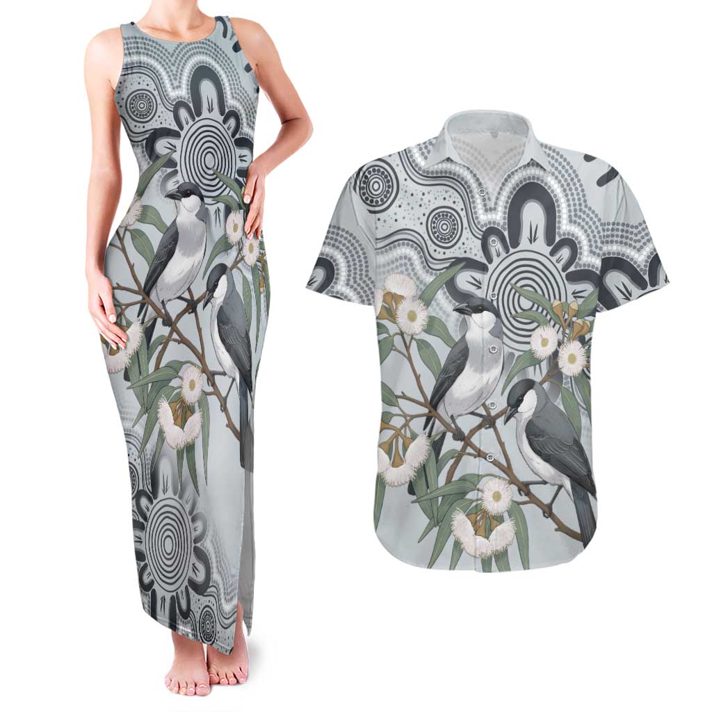 Australia Grey Butcherbird Couples Matching Tank Maxi Dress and Hawaiian Shirt Eucalyptus Alba Indigenous Art - Aussie Hoodie