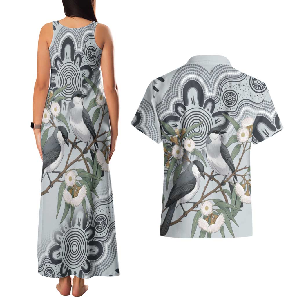 Australia Grey Butcherbird Couples Matching Tank Maxi Dress and Hawaiian Shirt Eucalyptus Alba Indigenous Art - Aussie Hoodie