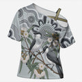 Australia Grey Butcherbird Cross Shoulder Shirt Eucalyptus Alba Indigenous Art - Aussie Hoodie