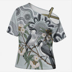 Australia Grey Butcherbird Cross Shoulder Shirt Eucalyptus Alba Indigenous Art - Aussie Hoodie