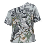 Australia Grey Butcherbird Cross Shoulder Shirt Eucalyptus Alba Indigenous Art - Aussie Hoodie