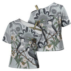 Australia Grey Butcherbird Cross Shoulder Shirt Eucalyptus Alba Indigenous Art - Aussie Hoodie