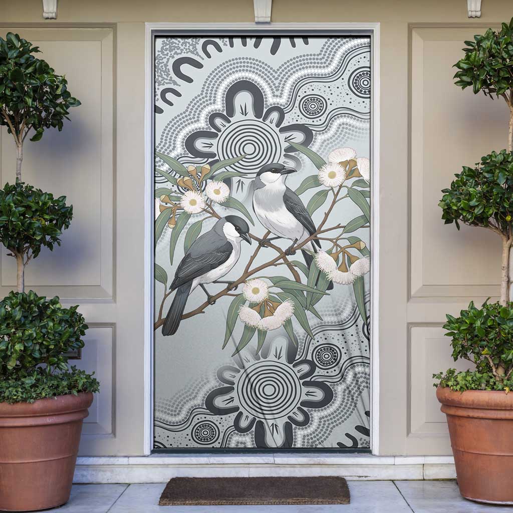 Australia Grey Butcherbird Door Cover Eucalyptus Alba Indigenous Art - Aussie Hoodie