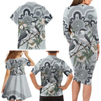 Australia Grey Butcherbird Family Matching Long Sleeve Bodycon Dress and Hawaiian Shirt Eucalyptus Alba Indigenous Art - Aussie Hoodie