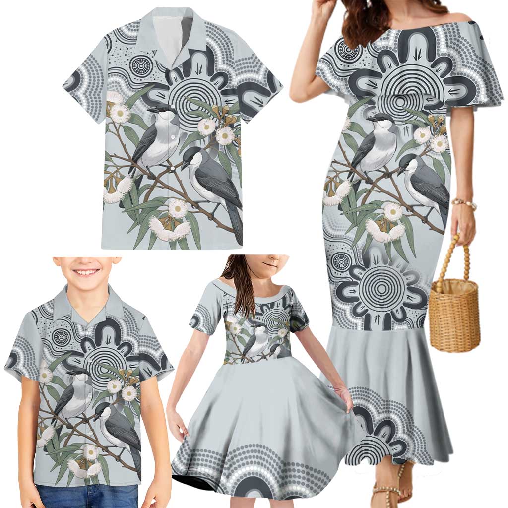 Australia Grey Butcherbird Family Matching Mermaid Dress and Hawaiian Shirt Eucalyptus Alba Indigenous Art - Aussie Hoodie