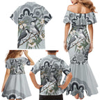 Australia Grey Butcherbird Family Matching Mermaid Dress and Hawaiian Shirt Eucalyptus Alba Indigenous Art - Aussie Hoodie