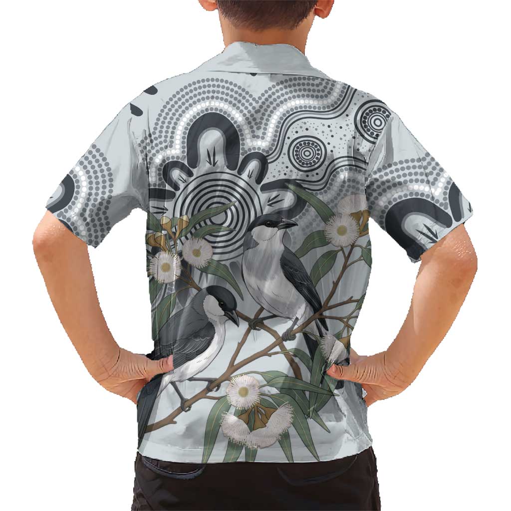 Australia Grey Butcherbird Family Matching Off The Shoulder Long Sleeve Dress and Hawaiian Shirt Eucalyptus Alba Indigenous Art - Aussie Hoodie